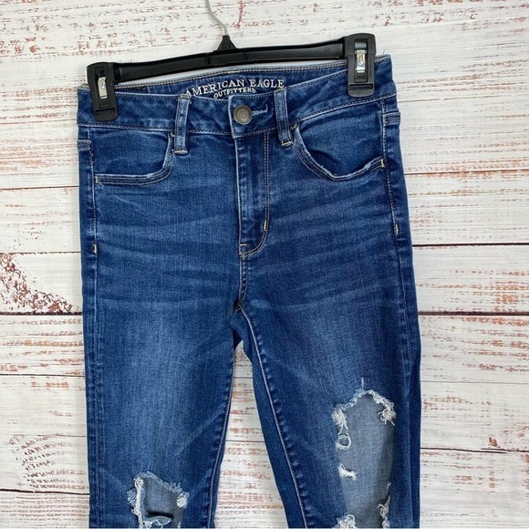 American eagle super stretch ripped size 2 reg distressed casual skinny jeggings - Picture 4 of 9